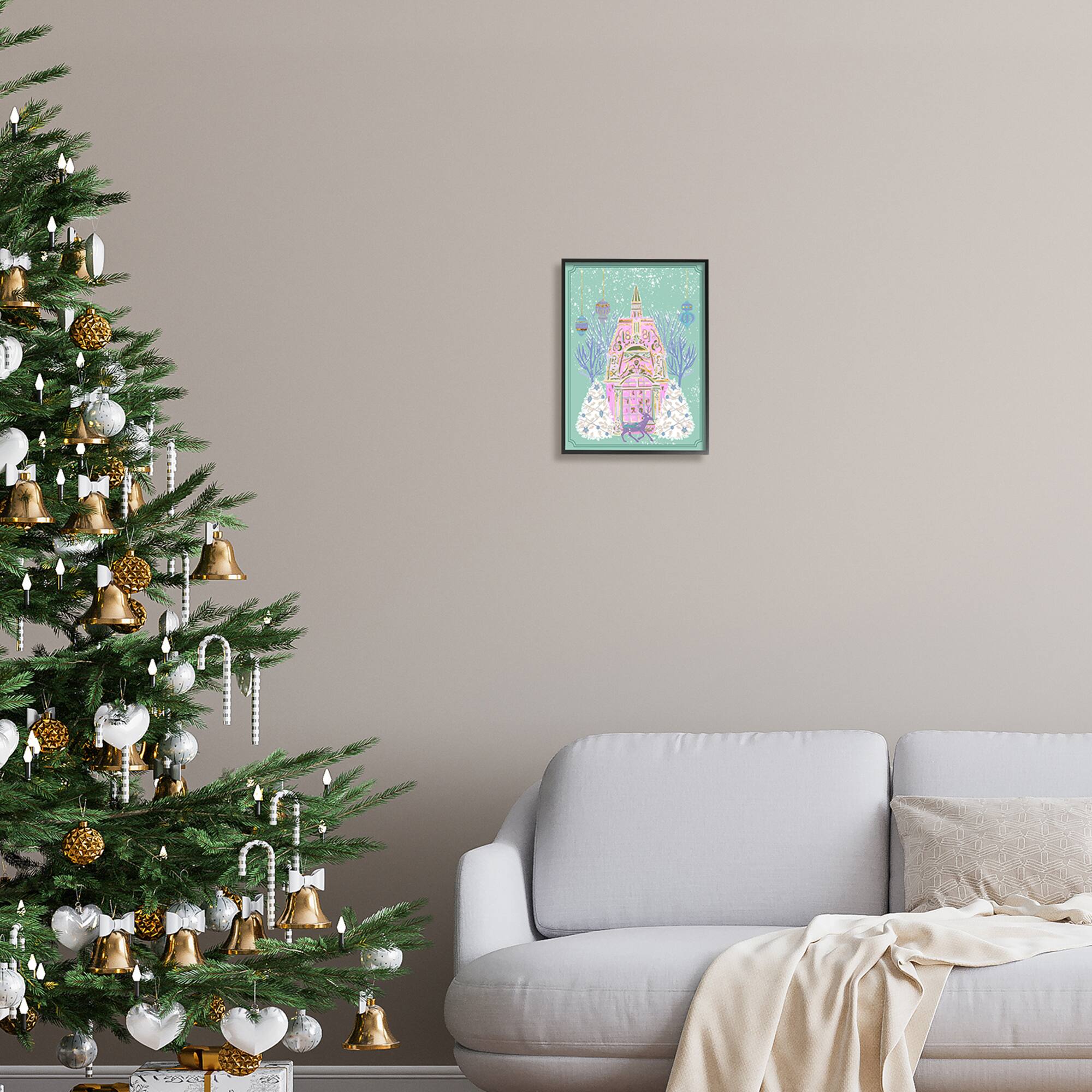 Stupell Industries Pastel Holiday Snowy Architecture Framed Giclee Art